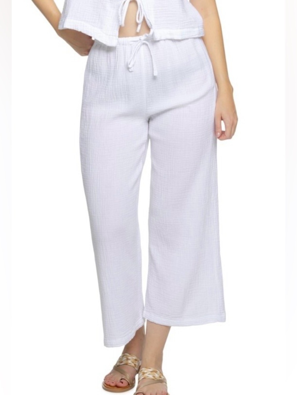NWOT Lightweight Cropped  White Cotton Gauze Pants/Cover Up